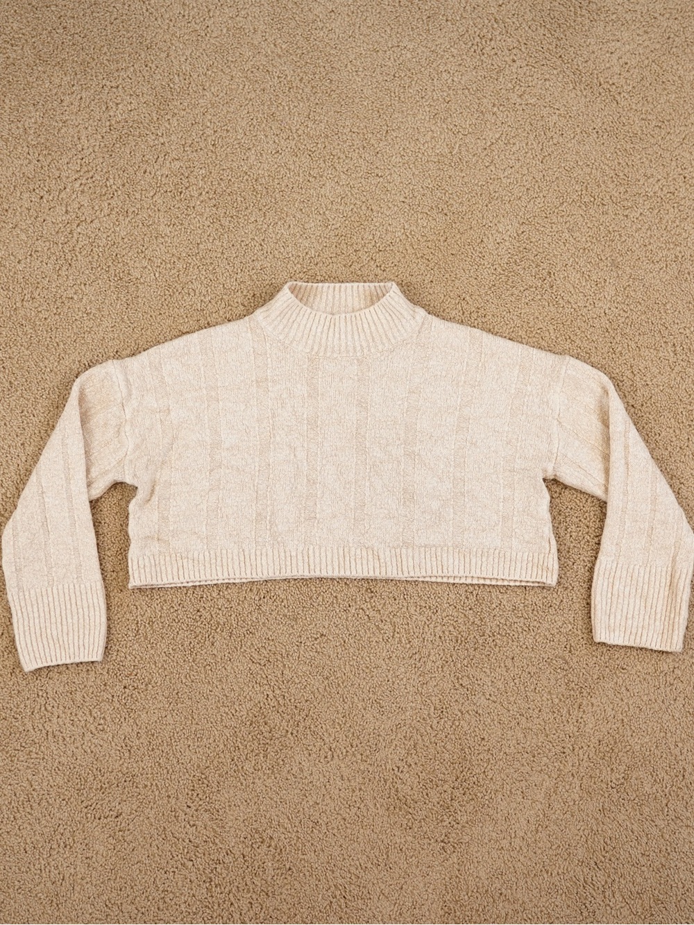 Zara Cropped Cable Knit Mock Neck Sweater - Cream